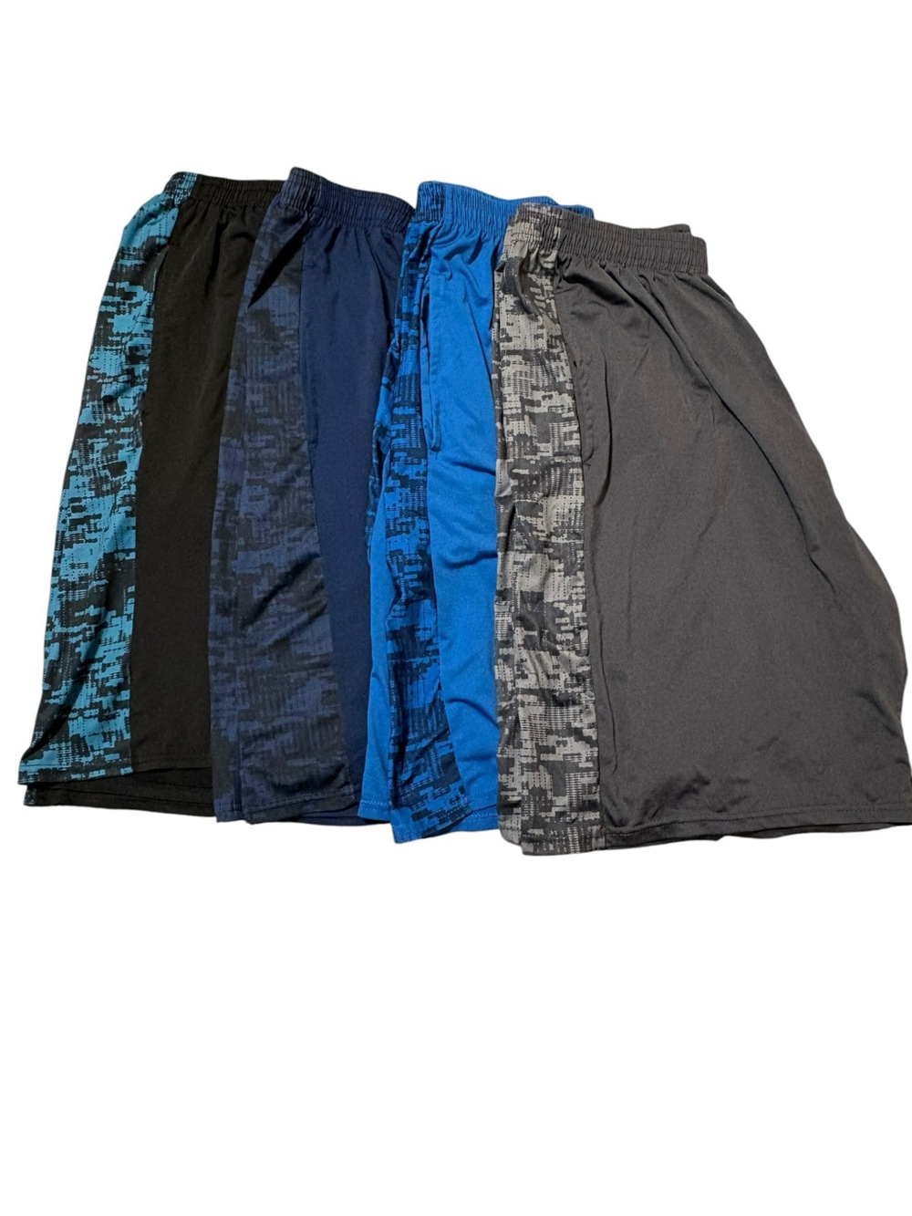 Real Essentials Men XL Performance Dry Fit Shorts Lot of 5 Camo Stripe Gym